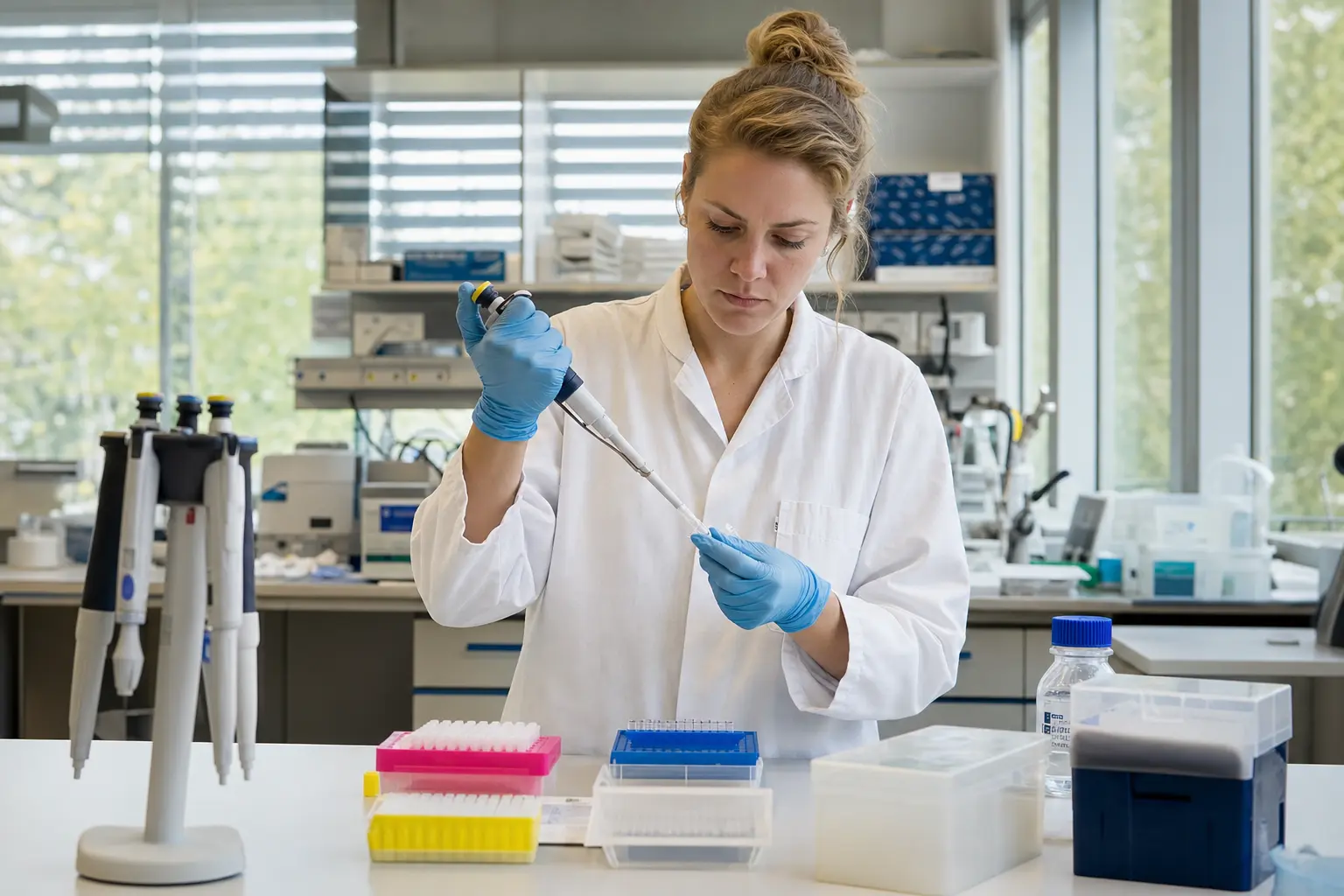 Laborumgebung in Deutschland mit Forschenden bei der Arbeit an Biotech-Proben