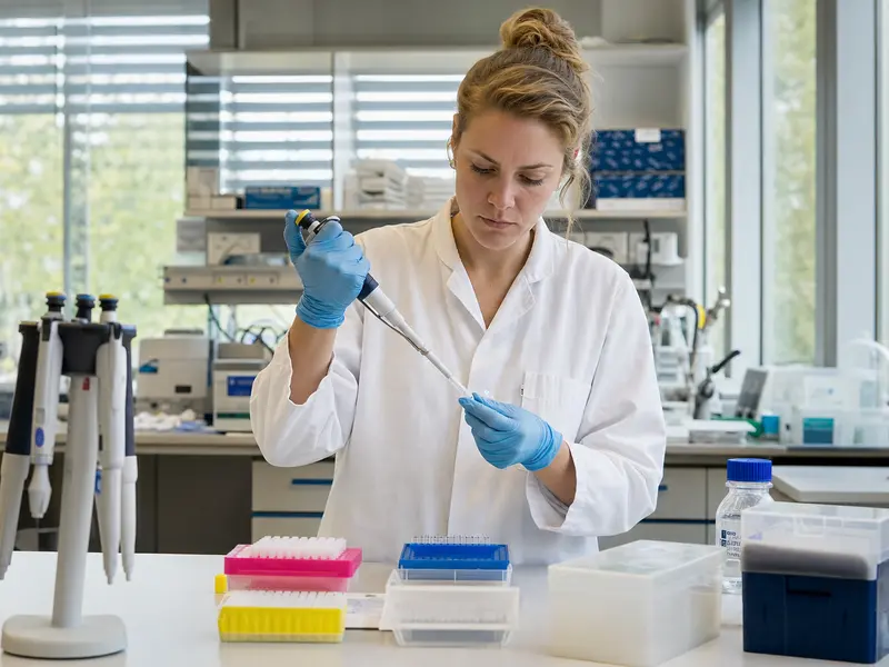 Laborumgebung in Deutschland mit Forschenden bei der Arbeit an Biotech-Proben