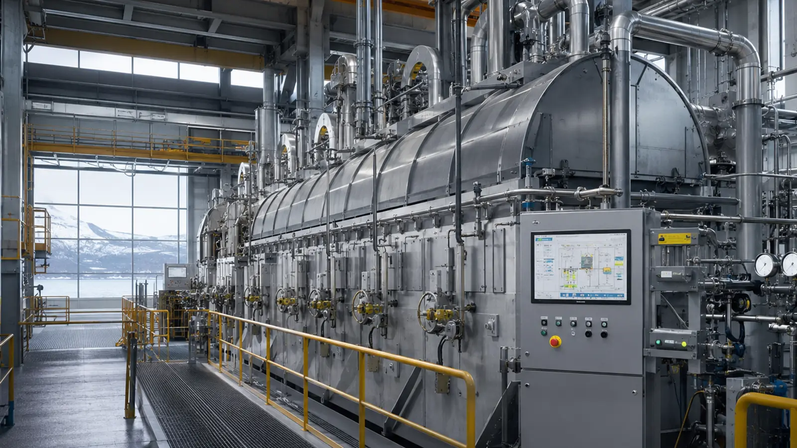 Industrial processing facility with aluminum refining equipment.