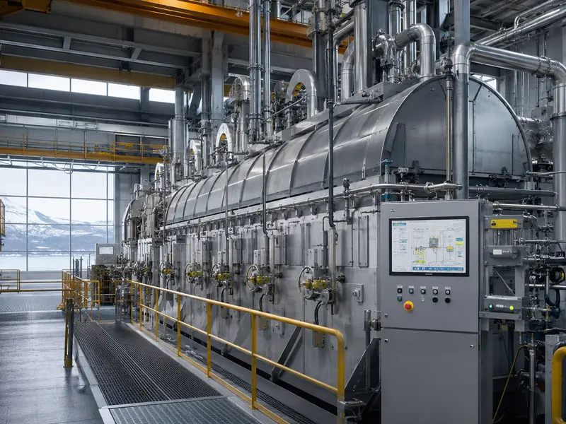 Industrial processing facility with aluminum refining equipment.